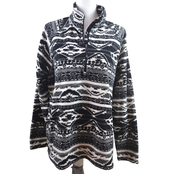 Eddie Bauer Tribal Print Midweight Quarter Zip Fleece Top In XL - Picture 2 of 7